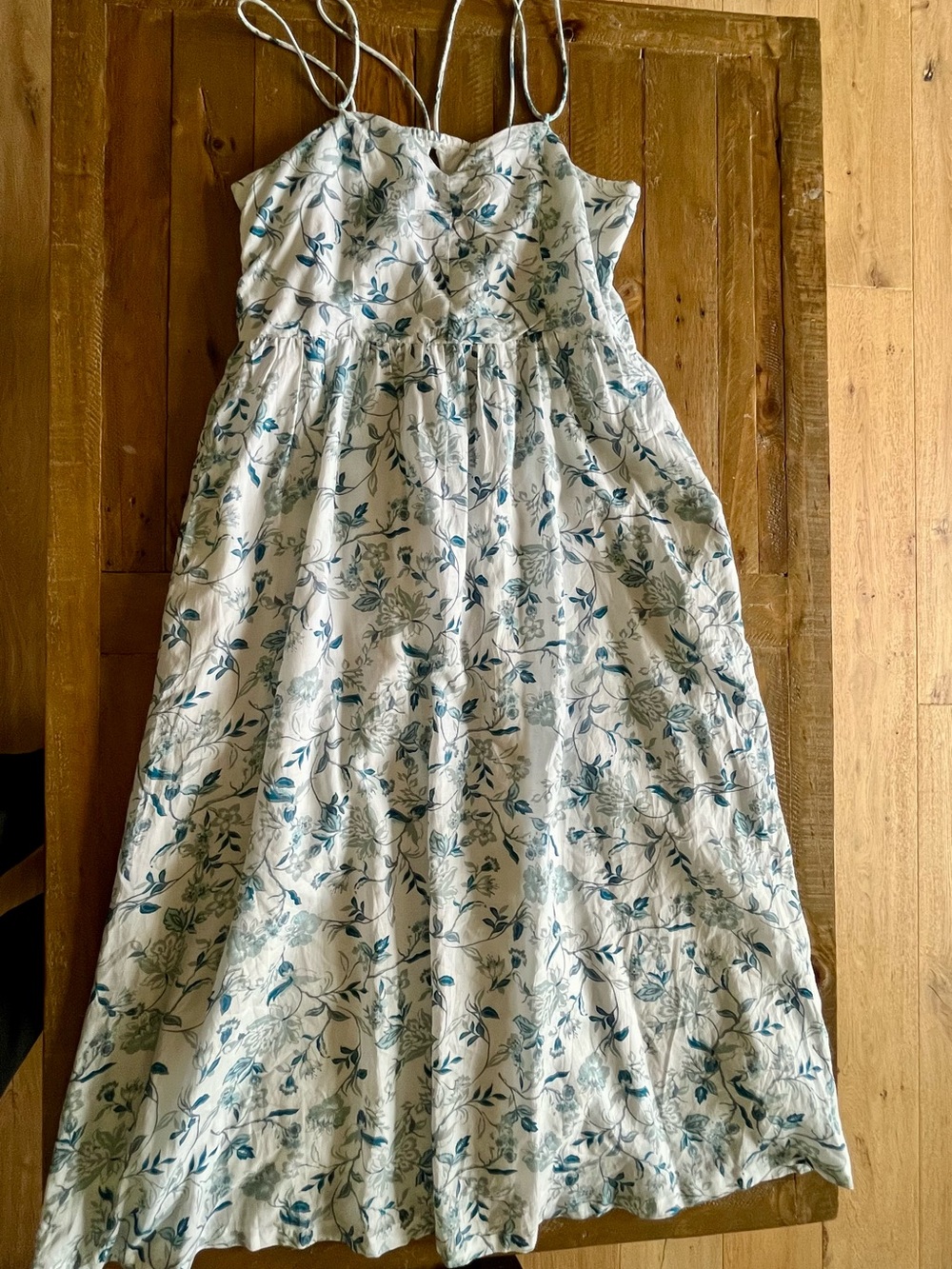 Joie Floral Cottagecore Prairie Maxi Dress Blue White Spaghetti Straps US 12 - Picture 6 of 16